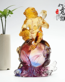 琉璃猴子摆件生肖猴工艺品吉祥物生日礼物福寿如意寿桃