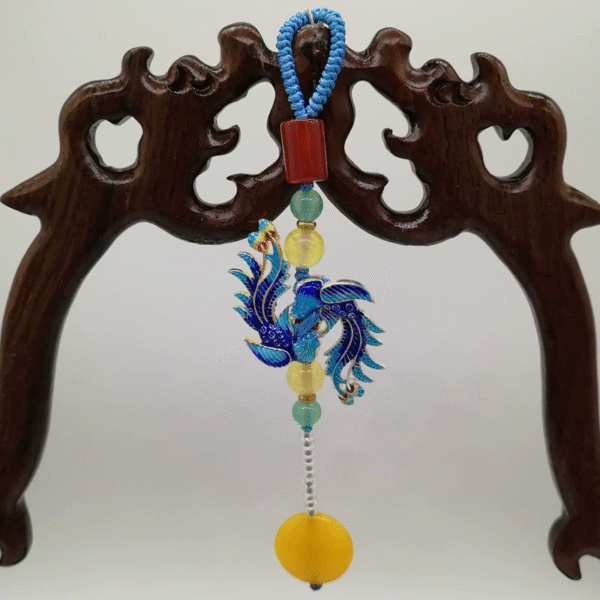 Cloisonné Phoenix Yellow Jade Cheongsam Button Pendant - Image 4