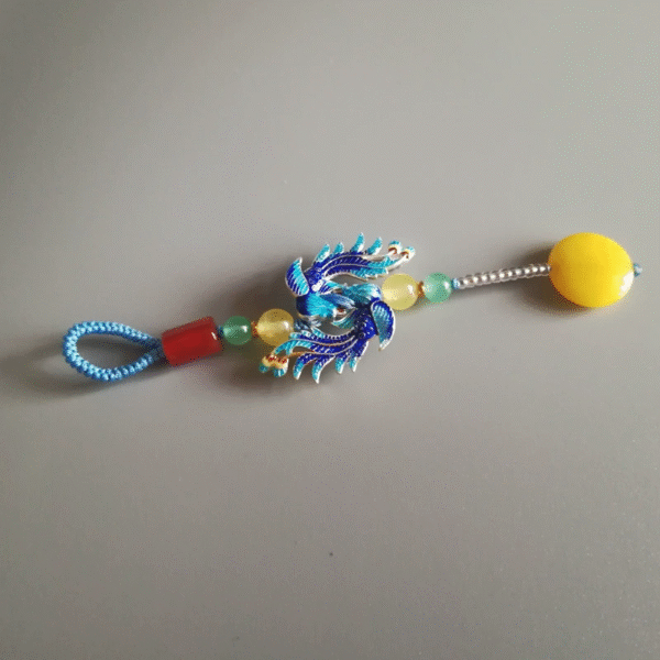 Cloisonné Phoenix Yellow Jade Cheongsam Button Pendant
