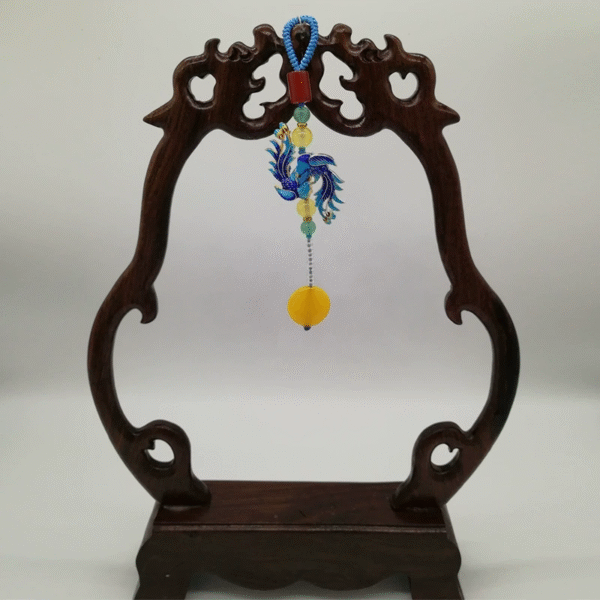 Cloisonné Phoenix Yellow Jade Cheongsam Button Pendant - Image 2