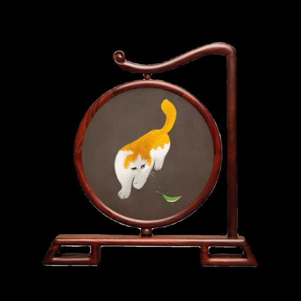 苏绣摆件双面异色绣猫戏螳螂中国风刺绣经典工艺品摆台礼品送领导 - Image 5