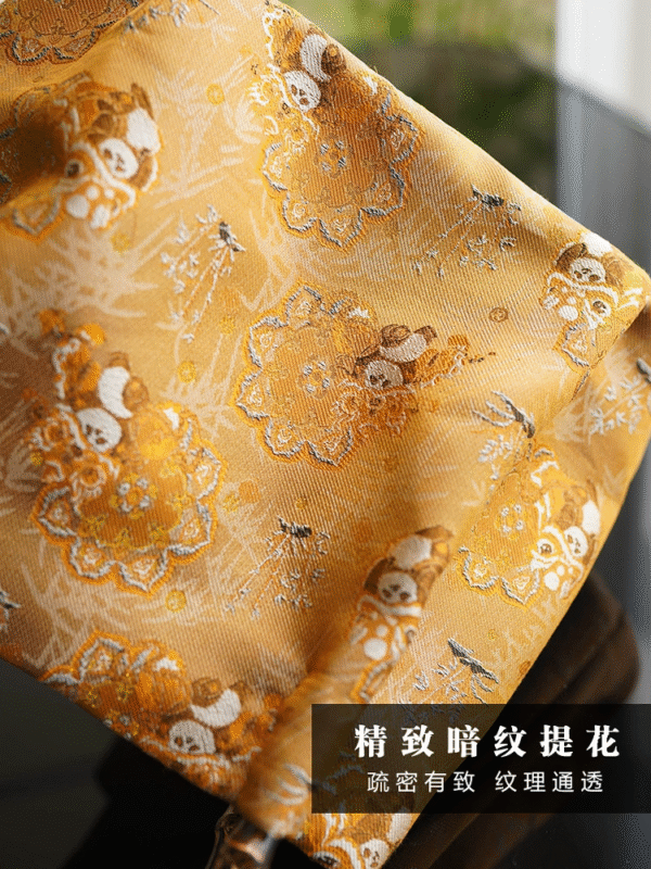 熊猫舞狮 宋锦非遗真丝竹节包手提包国风金色小众单肩送妈妈礼物 - Image 3